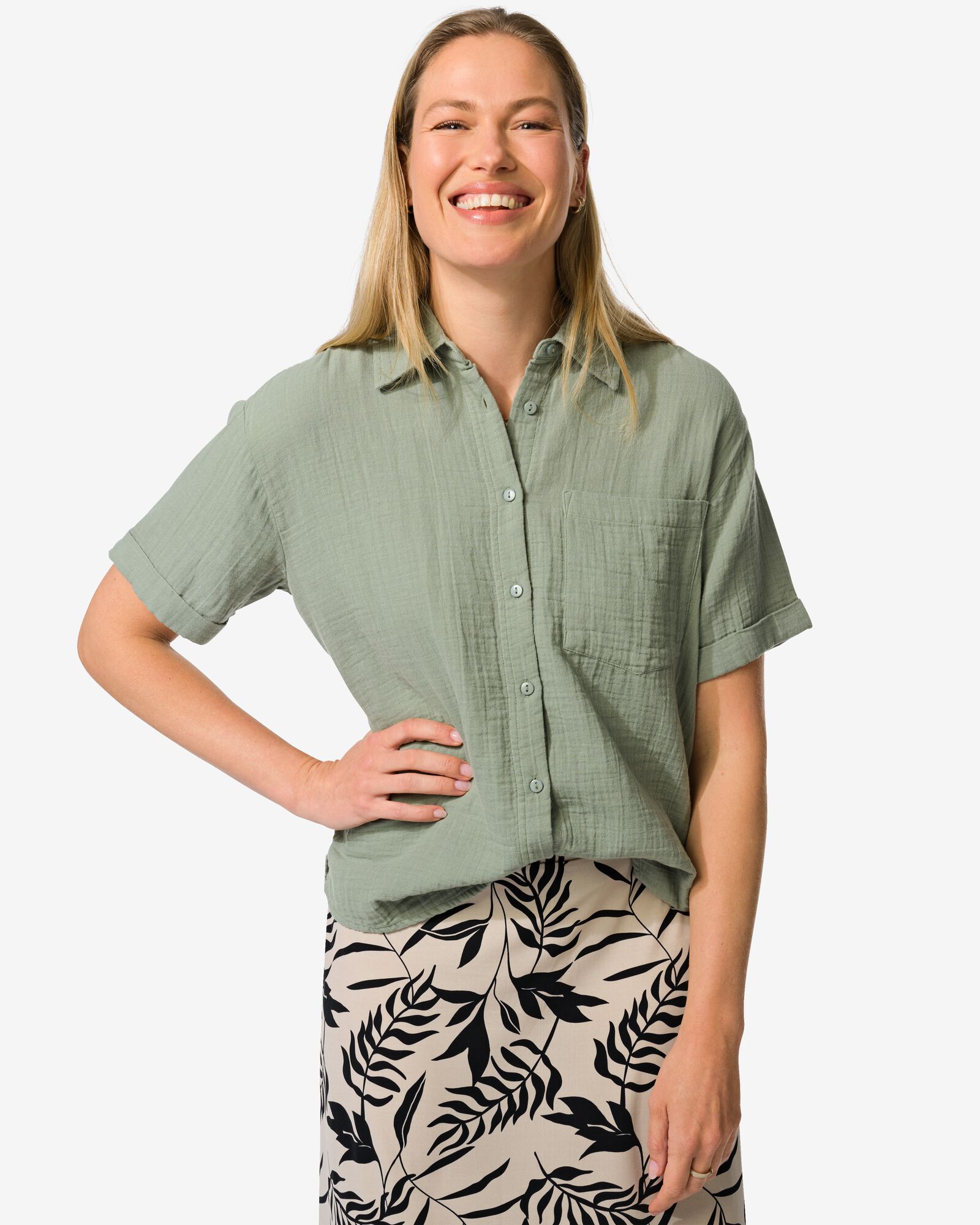 damesblouse Kai crinkle  groen - 36330575GREEN - HEMA