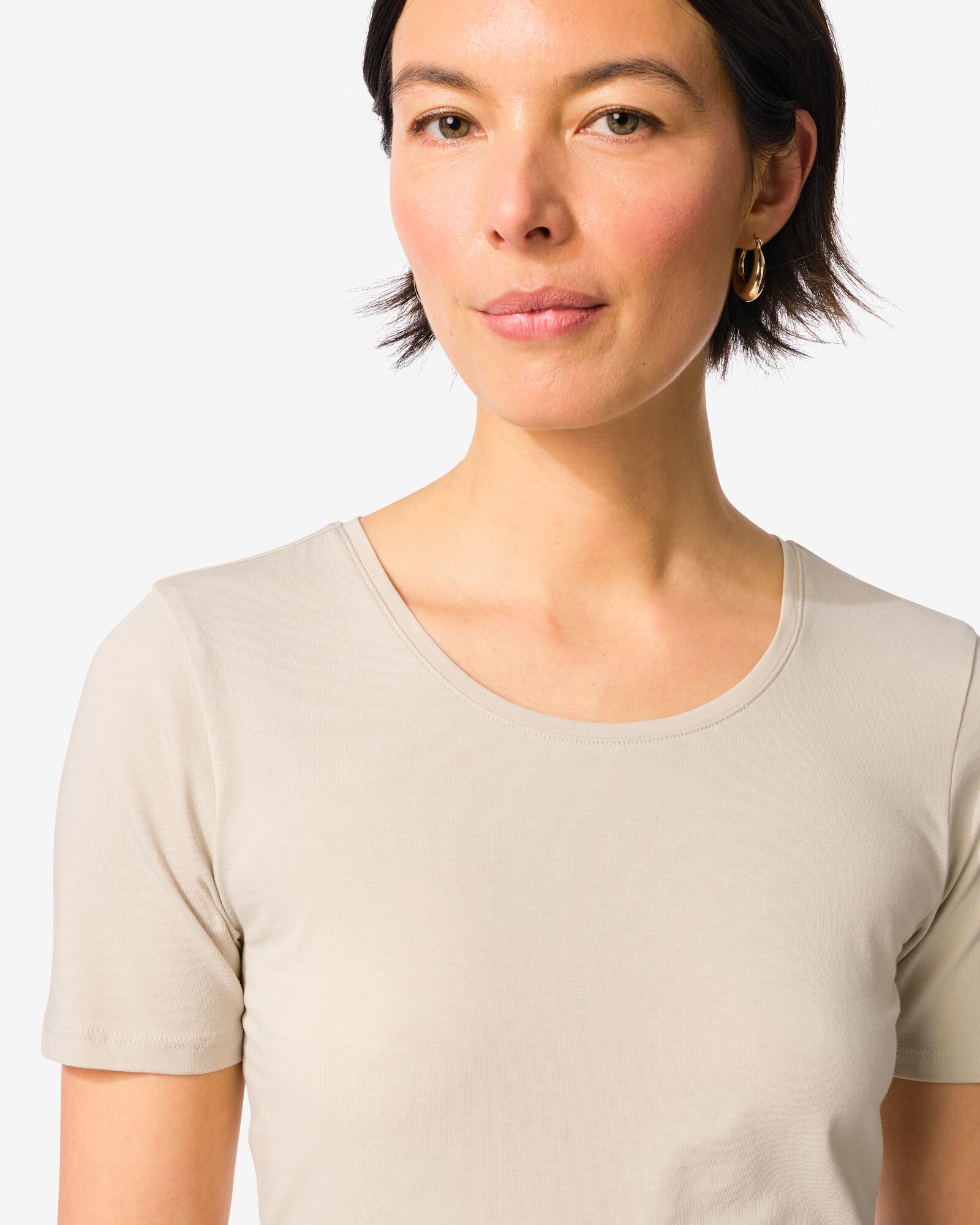 dames T-shirt slim fit o-hals zand zand - 36310160SAND - HEMA