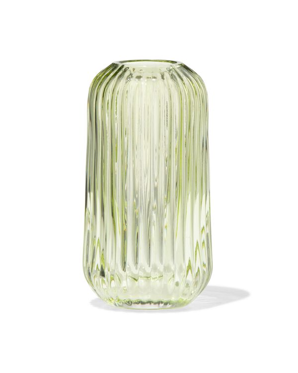 vaas voor geurstokjes ⌀5.5x11cm glas ribbel lichtgroen - 13507590 - HEMA