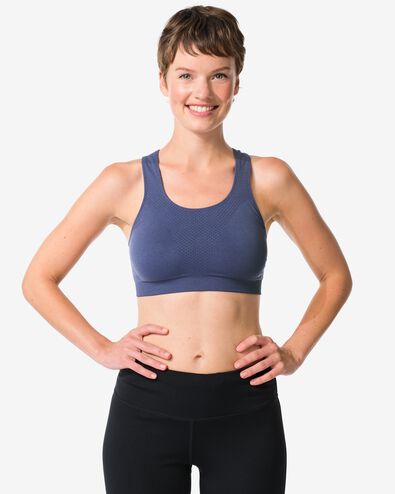 haut de sport non pr&eacute;form&eacute; medium support sans armature ni couture bleu fonc&eacute; - 21700130DARKBLUE - HEMA