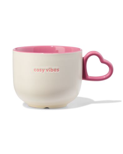 tasse 480 ml c&eacute;ramique avec anse c&oelig;urs cr&egrave;me - 61100249 - HEMA