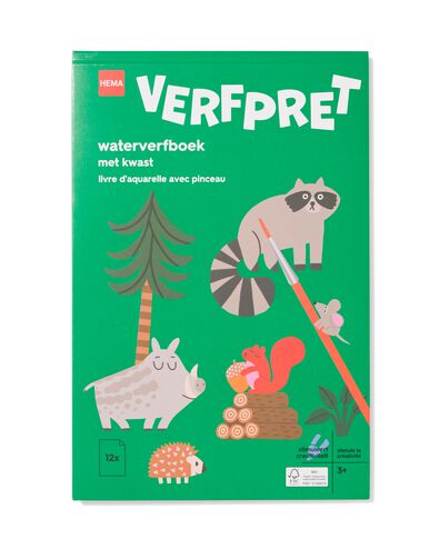 waterverfboek met kwast 14x21cm bosdieren - 15900465 - HEMA