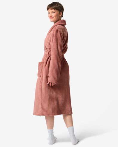 dames badjas rib fleece middenbruin - 23401200MIDBROWN - HEMA