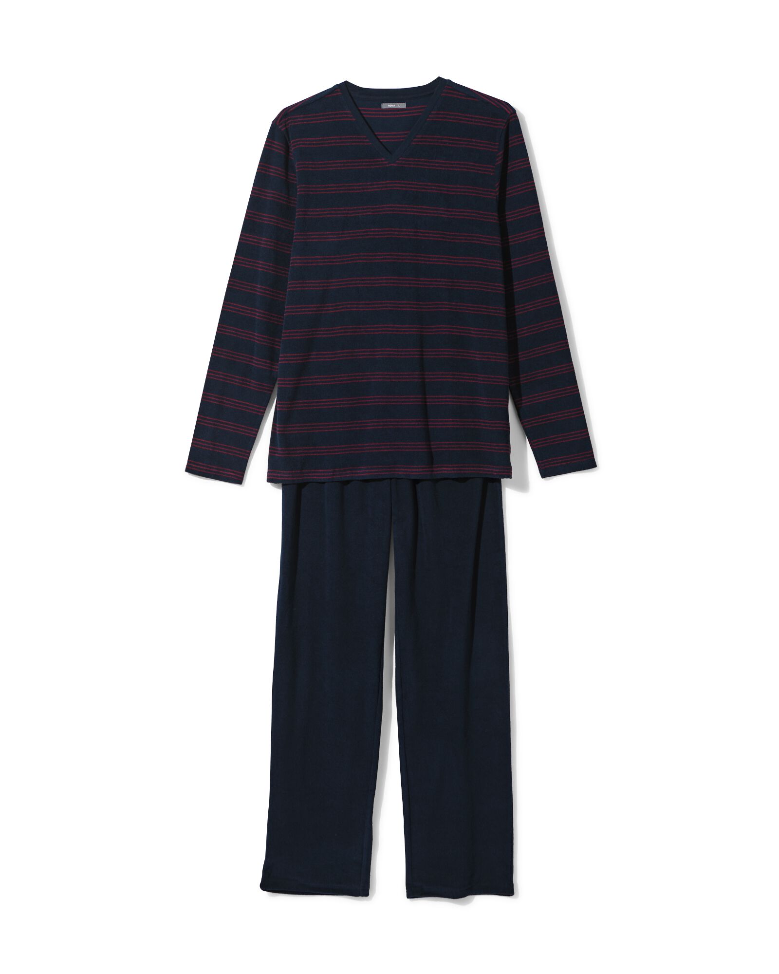 heren pyjama terry strepen donkerblauw donkerblauw - 23601140DARKBLUE - HEMA