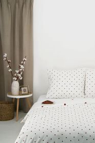 Bettwäsche, 140 x 200/220 cm, Soft Cotton, weiß mit braunen Punkten weiß - 1000028041 - HEMA