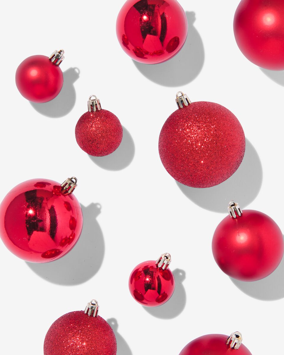44 boules de Noël en plastique recyclé rouge - 25100882 - HEMA