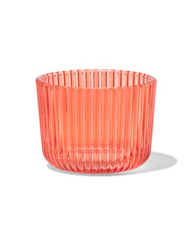 Teelichthalter, gerippt, Ø 7 x 5.5 cm, rot, Glas - 13323155 - HEMA