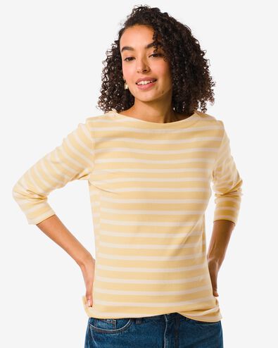 t-shirt femme Cara avec col bateau et rayures jaune - 36351670YELLOW - HEMA