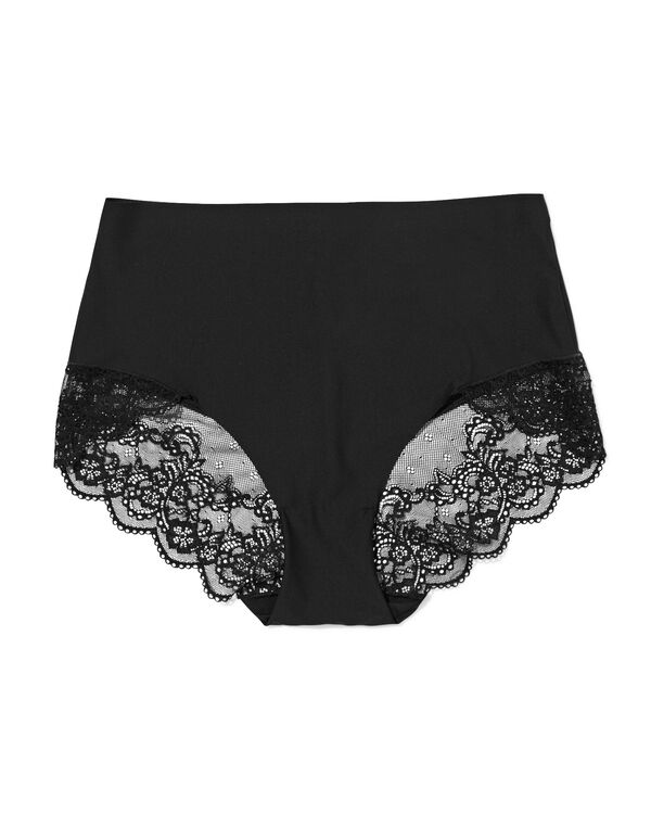 Damen-Slip mittelstark figurfreundlich Elastan mit Spitze schwarz schwarz - 21500304BLACK - HEMA