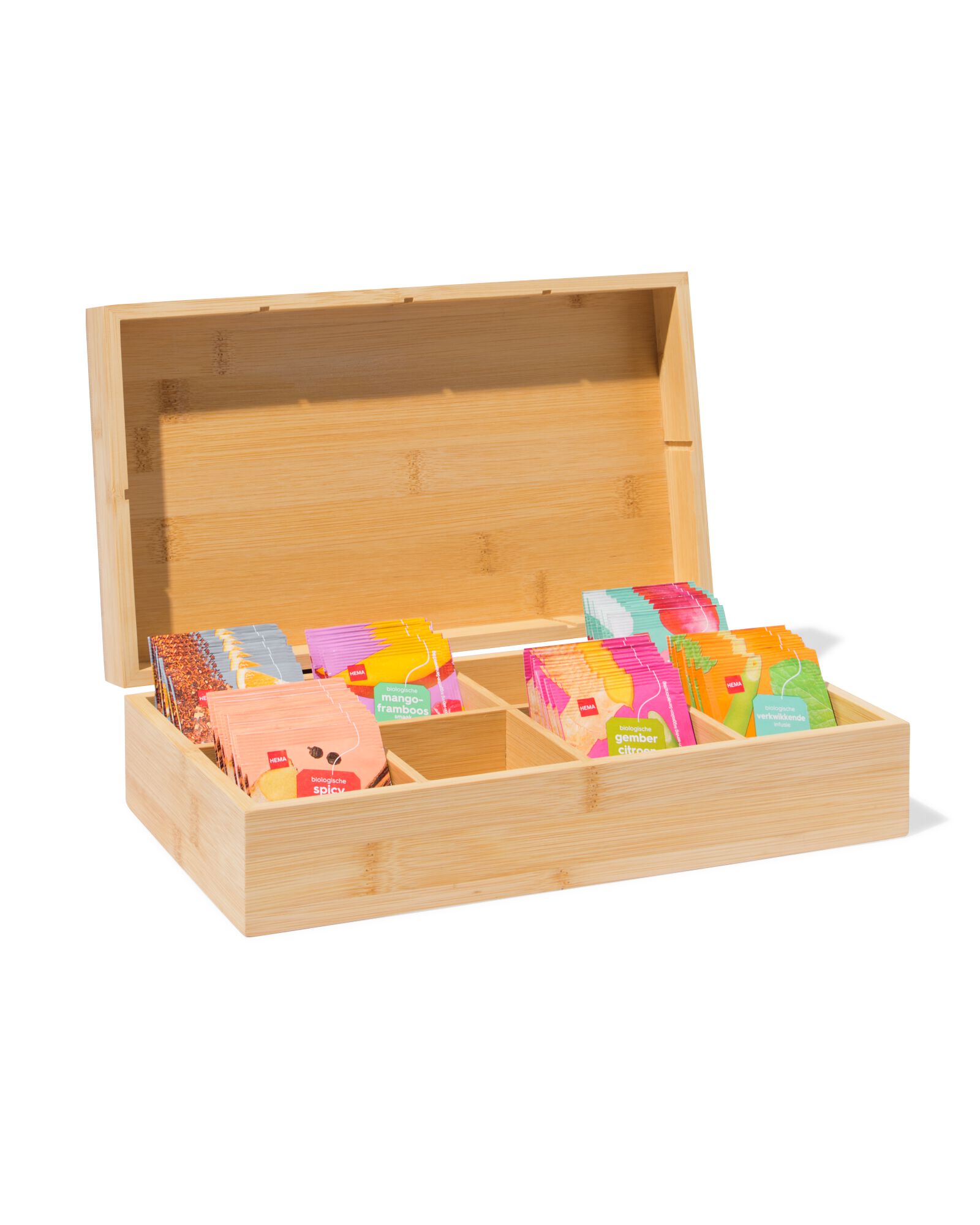theedoos 31.5x18.5x9cm bamboe 8 vakken bruin - 80660381 - HEMA