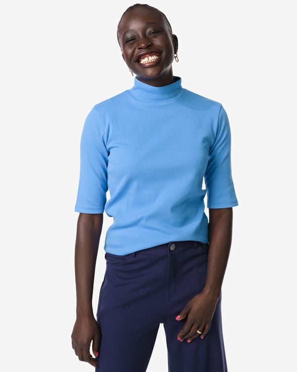 Damen-T-Shirt Clara, gerippt blau blau - 36207130BLUE - HEMA