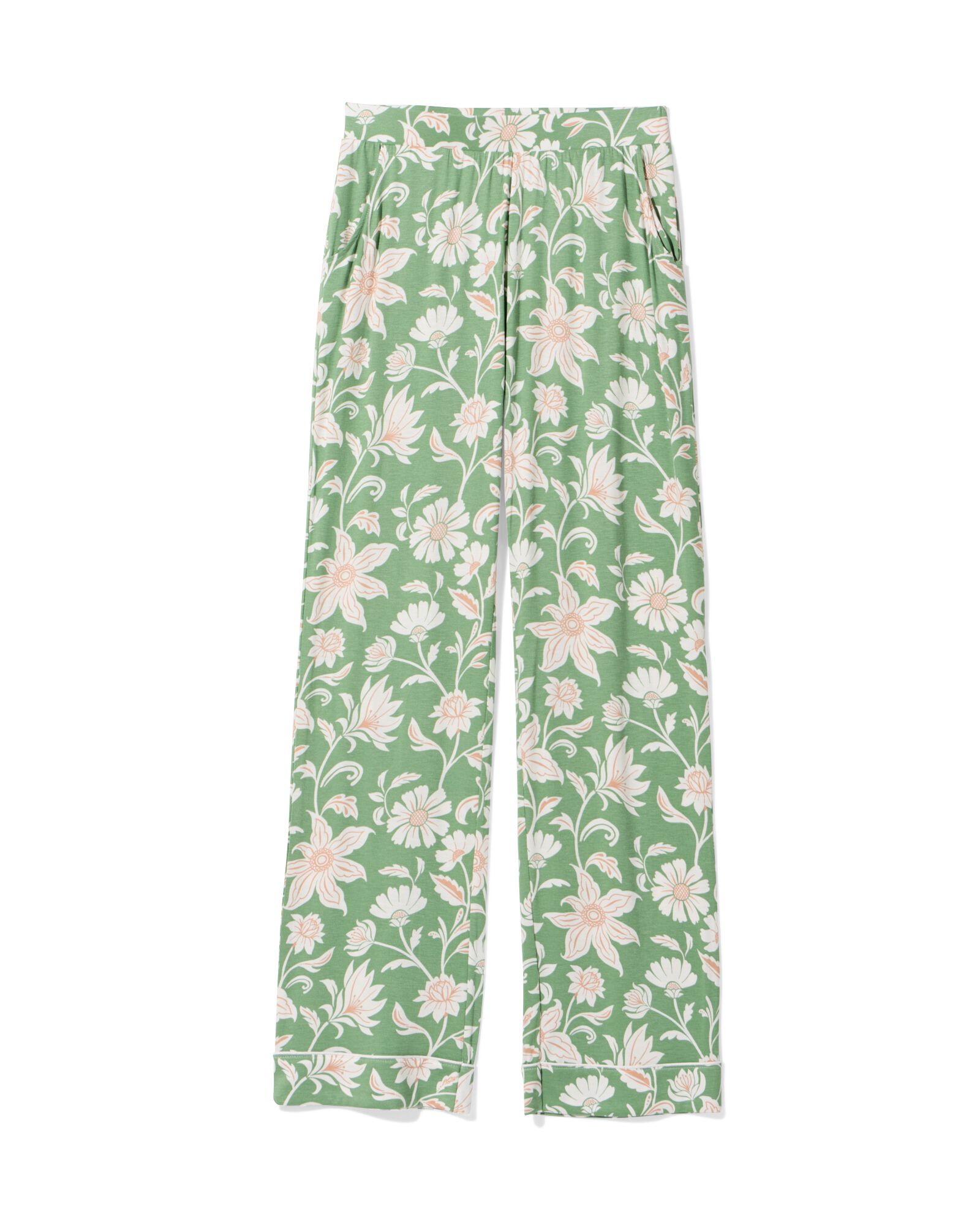 Damen-Pyjamahose, gerade geschnitten, Blumen gr&uuml;n gr&uuml;n - 23400685GREEN - HEMA