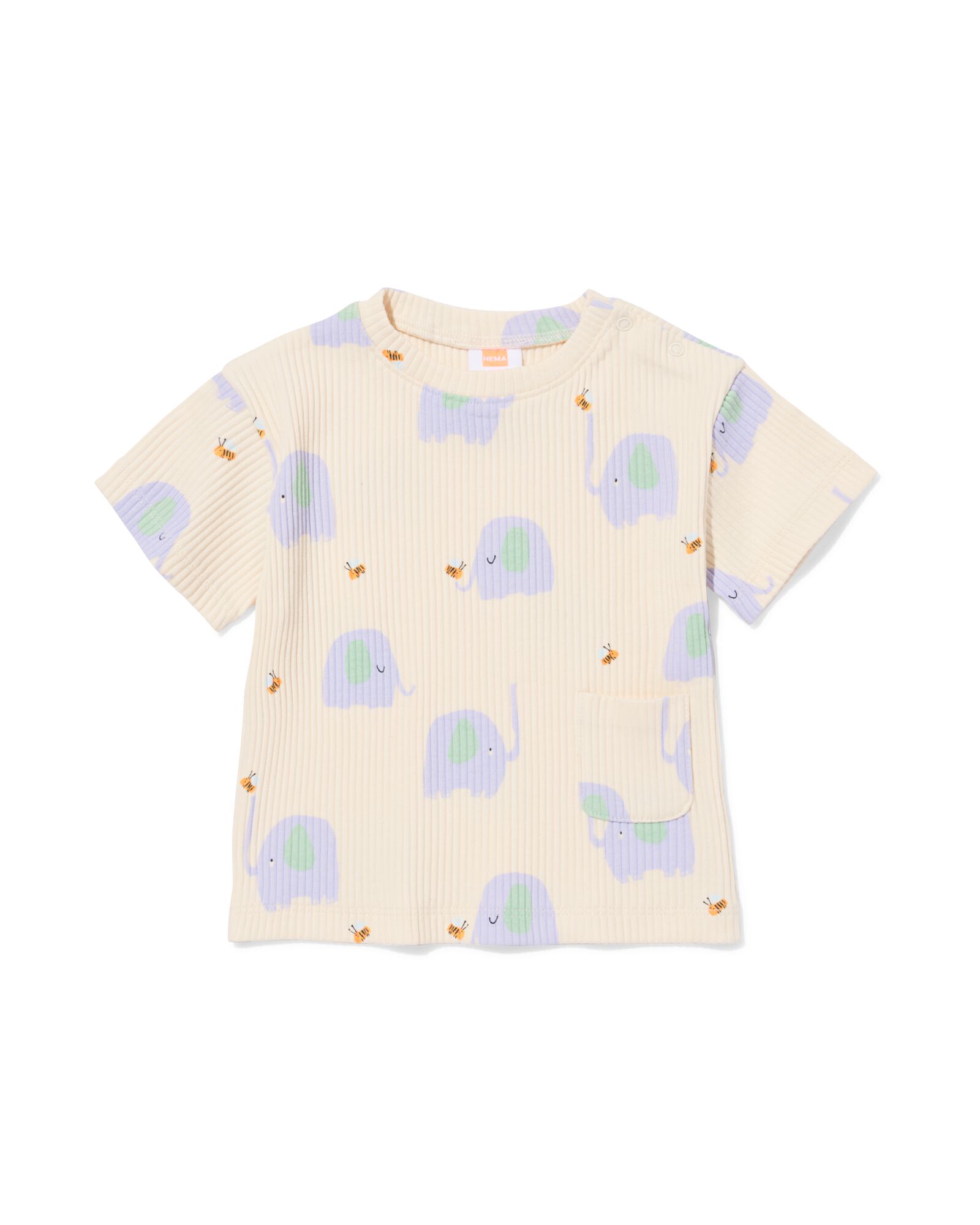 Newborn-T-Shirt gerippt Elefanten ecru - 33421020ECRU - HEMA