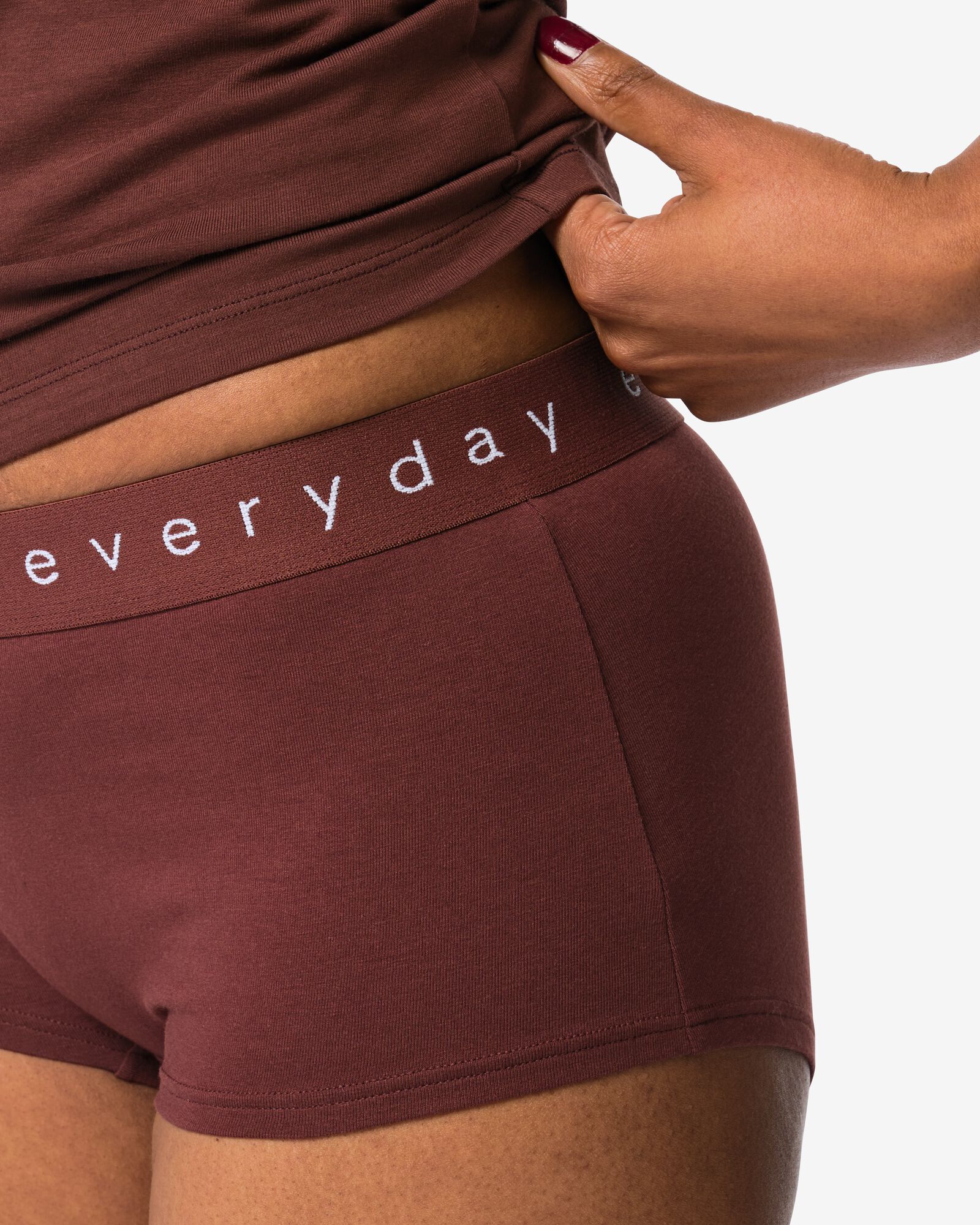Damen-Boxershorts aus Baumwolle mit &bdquo;everyday&ldquo; auf dem Bund dunkelbraun - 19641534DARKBROWN - HEMA
