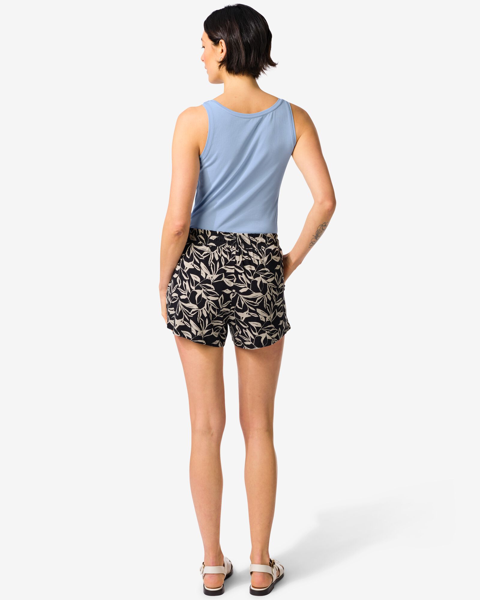 Damen-Shorts, entspannte Passform, Bl&auml;tter schwarz schwarz - 36304250BLACK - HEMA