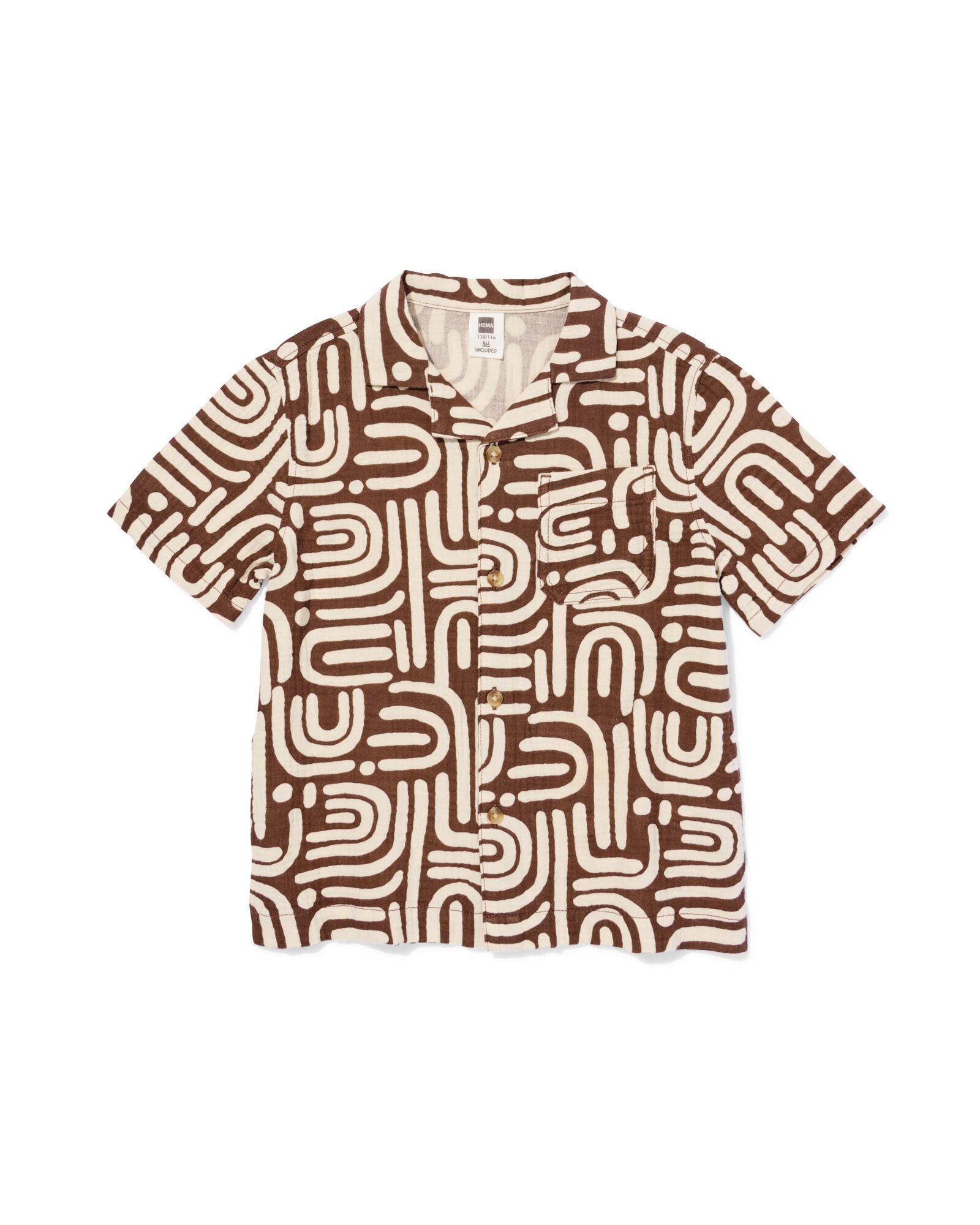 kinderoverhemd print bruin bruin - 30716305BROWN - HEMA