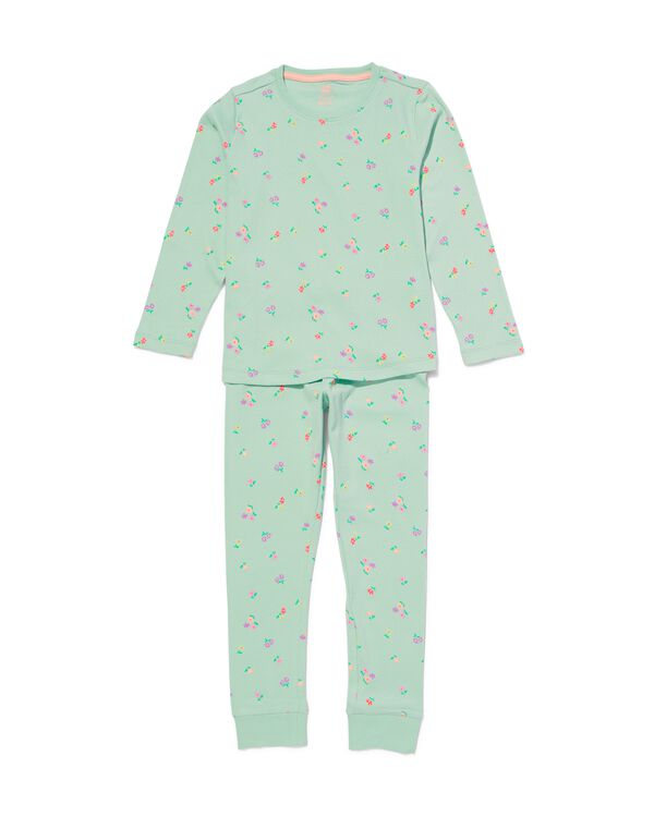 Kinder-Pyjama, Blumen, gerippt, Baumwolle/Elasthan hellblau hellblau - 23021580LIGHTBLUE - HEMA