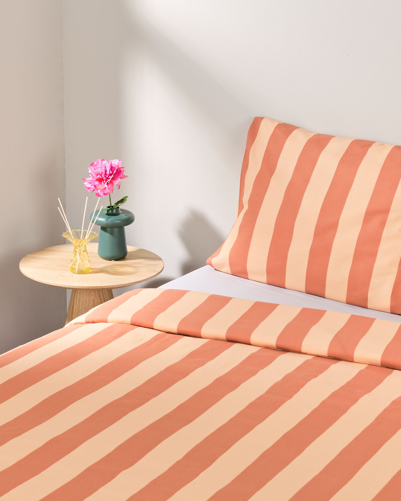 housse de couette 140x200/220 coton doux ray&eacute; p&ecirc;che  - 5750149 - HEMA