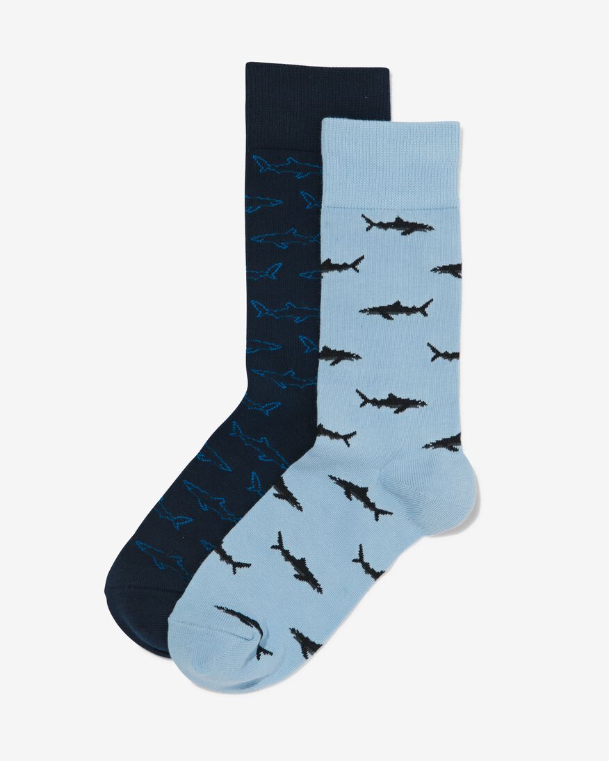 2 paires de chaussettes homme avec coton requins bleu bleu - 1000030644 - HEMA