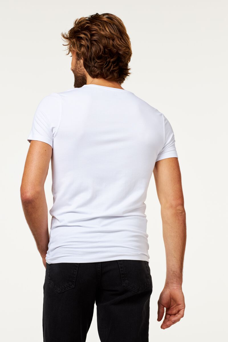 t-shirt homme slim fit col en v - avec bambou blanc XL - 34282523 - HEMA