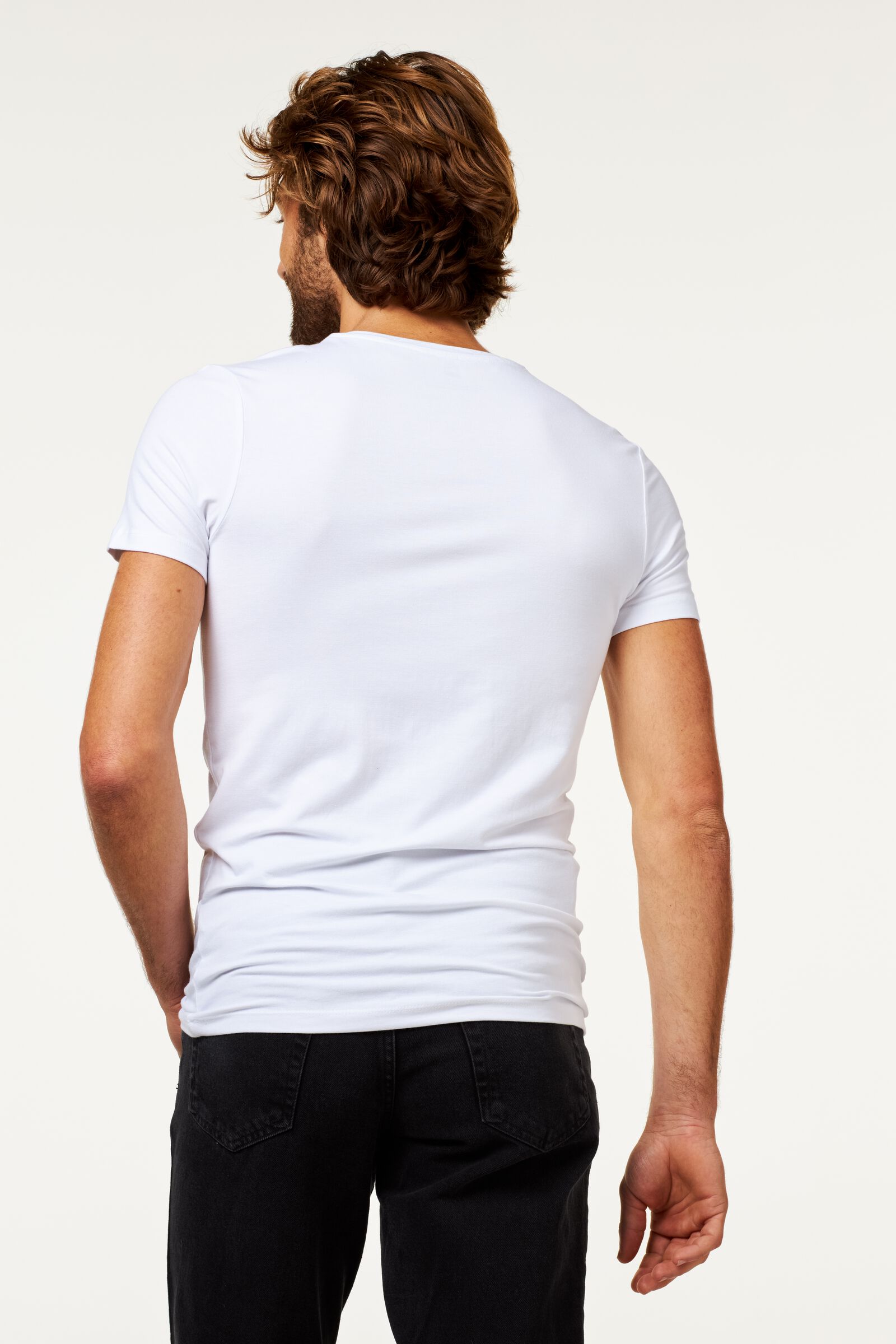 Herren-T-Shirt, Slim Fit, V-Ausschnitt, Bambus weiß L - 34282522 - HEMA