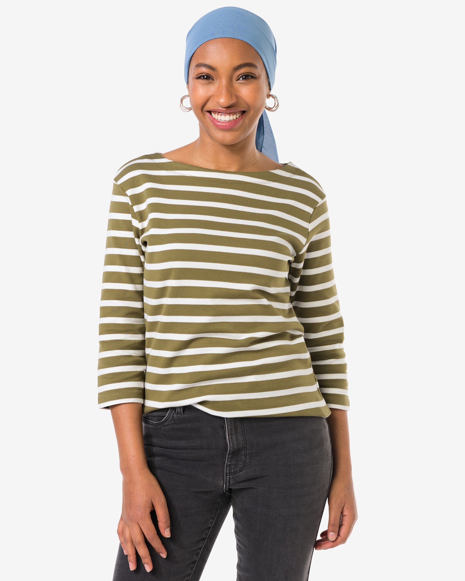 t-shirt femme Evie jersey ray&eacute; olive - 36302190OLIVE - HEMA