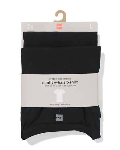heren T-shirts slimfit v-hals extra lang - 2 stuks zwart zwart - 34290650BLACK - HEMA