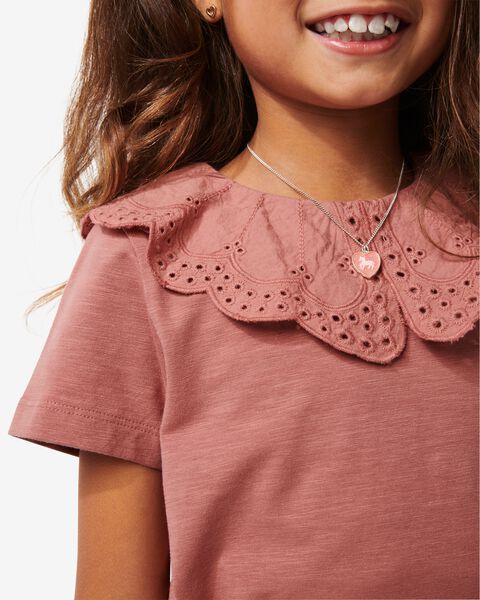 t-shirt enfant avec col en broderie roze 134/140 - 30874051 - HEMA
