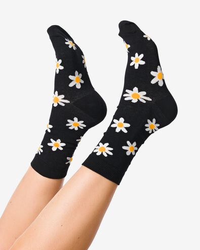 Socken, mit Baumwolle, Gänseblümchen schwarz schwarz - 4141105BLACK - HEMA