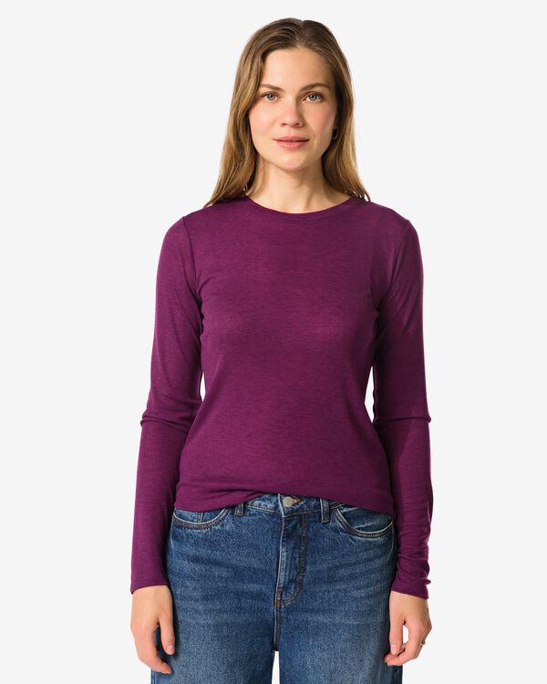 t-shirt femme Lora c&ocirc;tel&eacute; violet fonc&eacute; violet fonc&eacute; - 36204570DARKPURPLE - HEMA