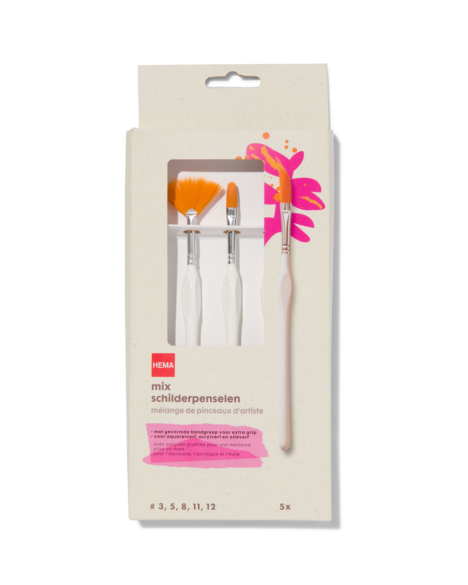 schilderpenselen met diverse punt - 5 stuks - 60720079 - HEMA