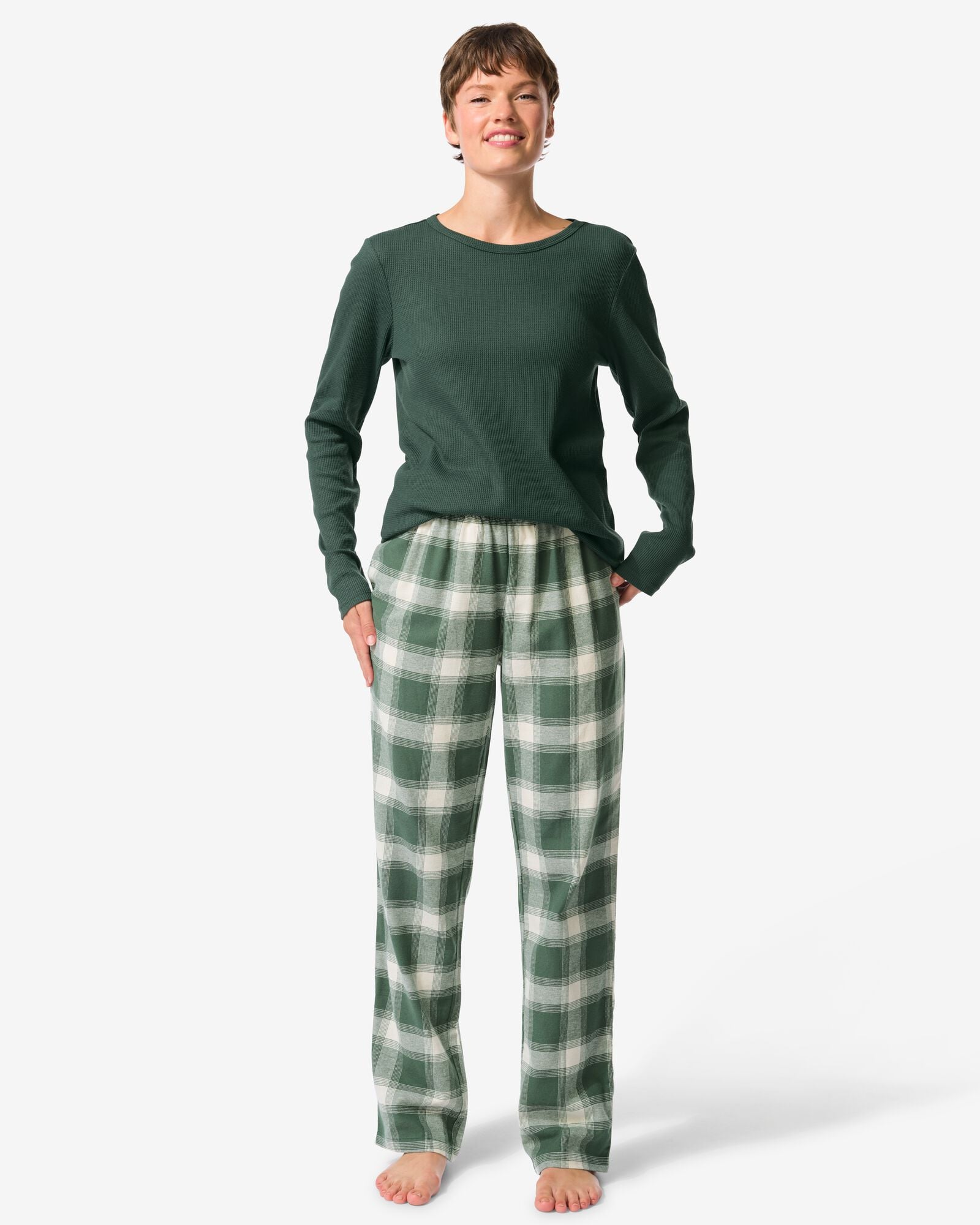 pyjama carreaux femme vert fonc&eacute; - 23401305DARKGREEN - HEMA