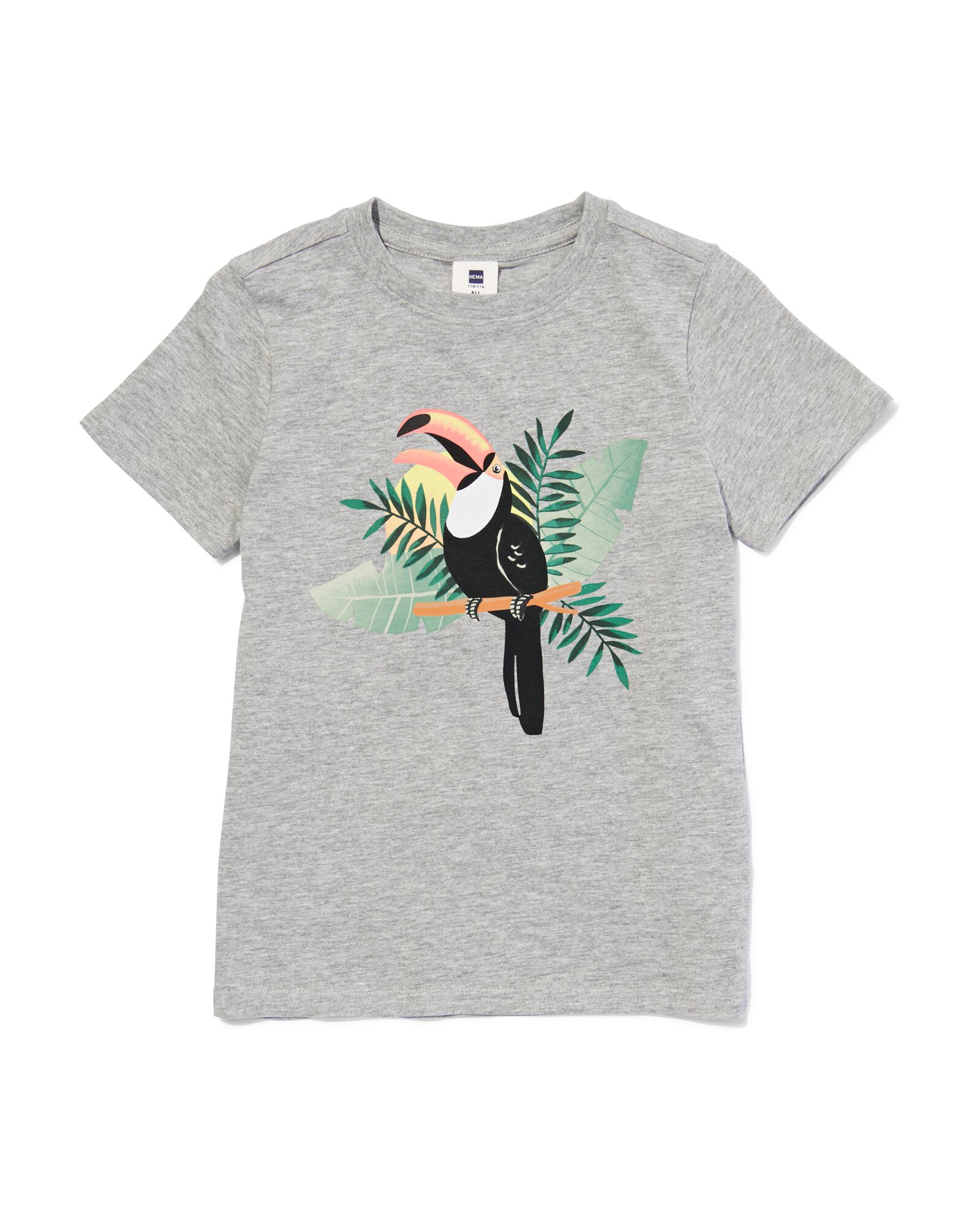 kinder t-shirt toekan grijsmelange - 1000031238 - HEMA