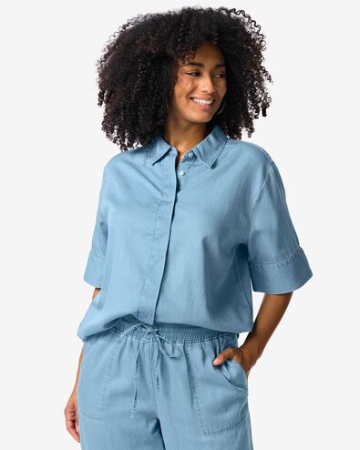 damesshirt Lila tencel middenblauw middenblauw - 36229475MIDBLUE - HEMA