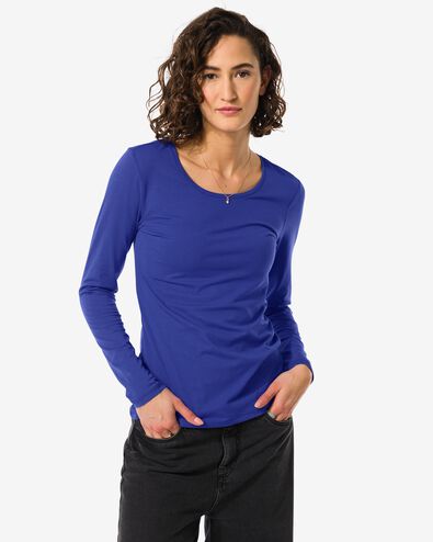 Damen-Shirt, Rundhalsausschnitt, Langarm blau XL - 36350954 - HEMA