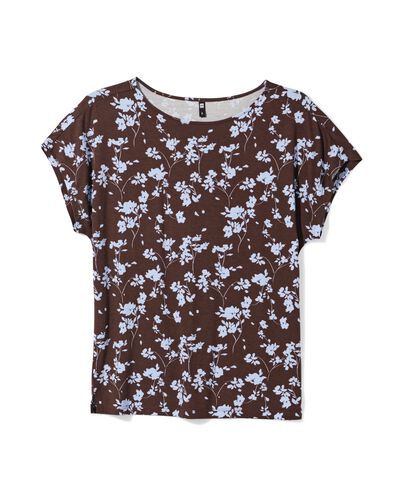 dames T-shirt Amelie jersey bloemen donkerbruin donkerbruin - 36304150DARKBROWN - HEMA