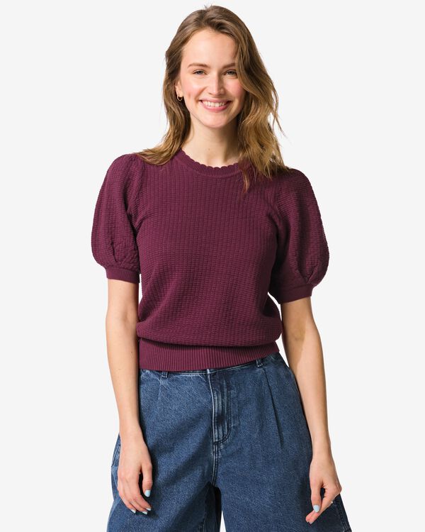 Damenpullover Franka Strukturstrick bordeauxrot bordeauxrot - 36208170BURGUNDYRED - HEMA