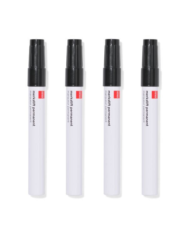 permanent merkstiften zwart - 4 stuks - 14400622 - HEMA