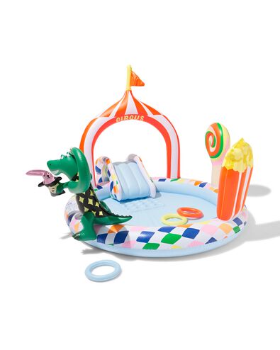 piscine de jeux 185x165cm avec toboggan, arroseur &agrave; eau et jeu de lancer d'anneaux - 15800078 - HEMA