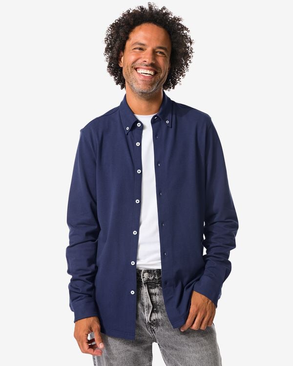 chemise homme Billy piqu&eacute; bleu fonc&eacute; bleu fonc&eacute; - 2101750DARKBLUE - HEMA