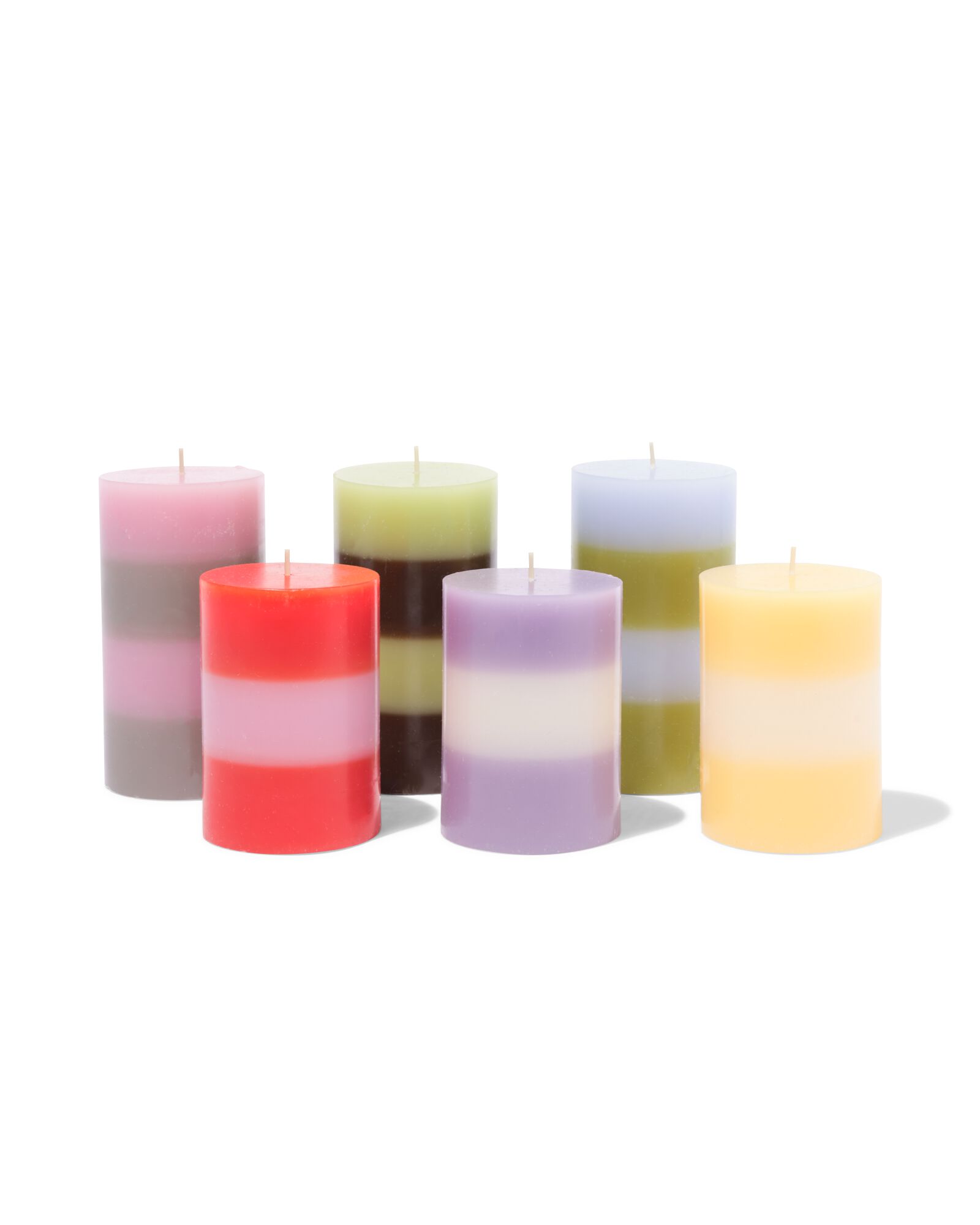 bougie cylindrique ⌀7x10cm rayures lilas-ivoire - 13506160 - HEMA