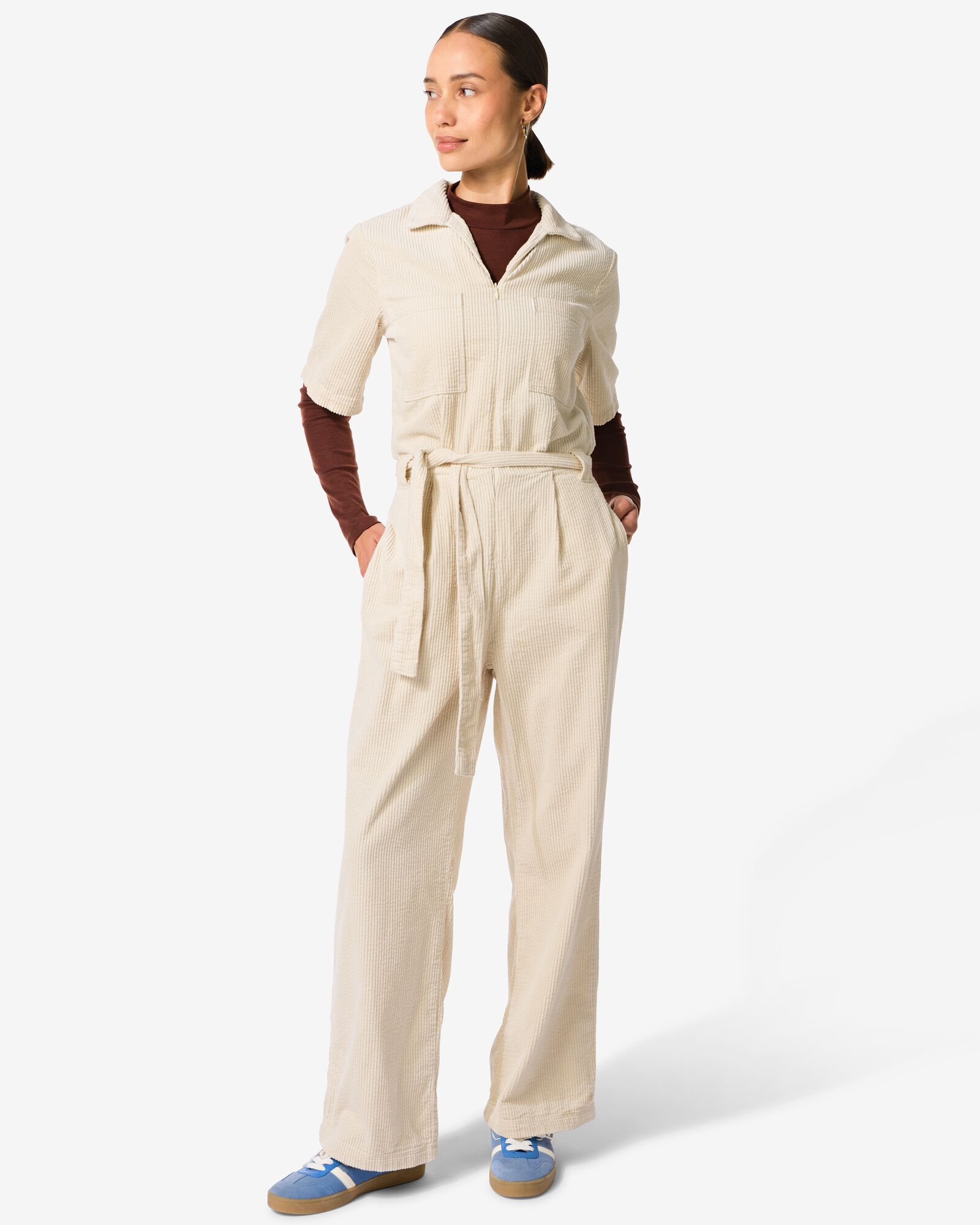 dames jumpsuit Lena corduroy gebroken wit - 36205240OFFWHITE - HEMA
