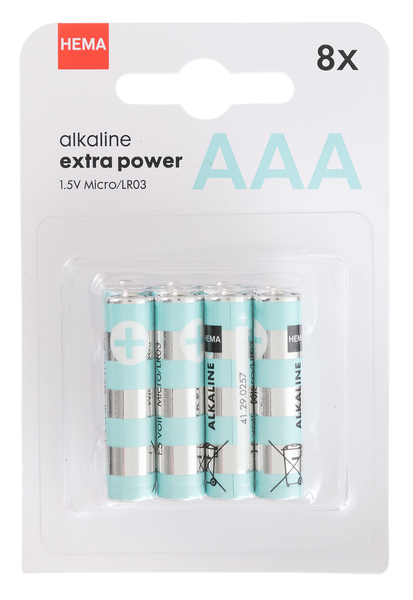 8er-Pack AAA-Batterien, Alkaline, Extra Power - 41290259 - HEMA