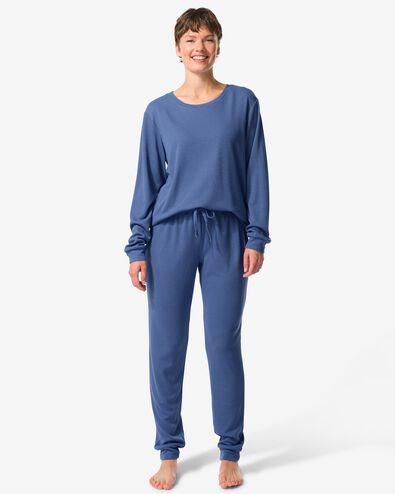 damespyjama wafel middenblauw middenblauw - 23407990MIDBLUE - HEMA