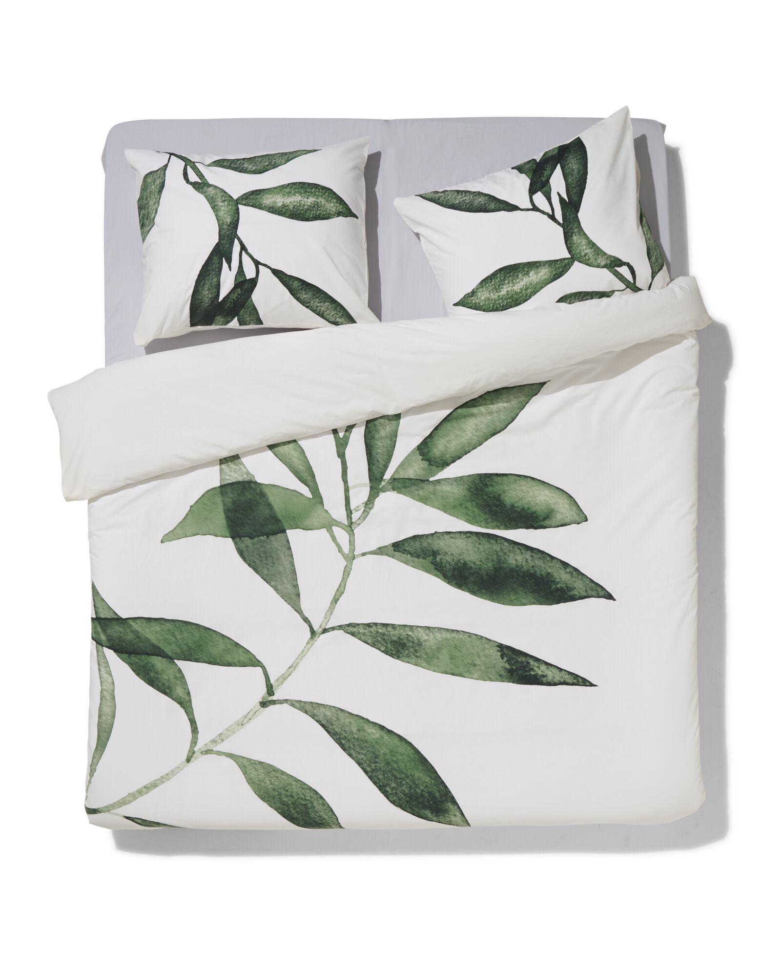 housse de couette 240x200/220cm coton doux branche d'olivier vert - 5790166 - HEMA