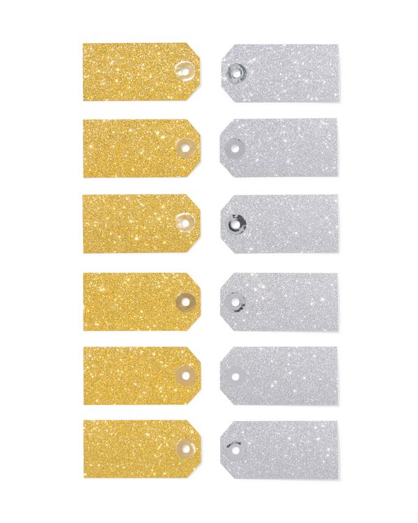&eacute;tiquettes cadeaux paillettes - 12 pi&egrave;ces - 14710312 - HEMA