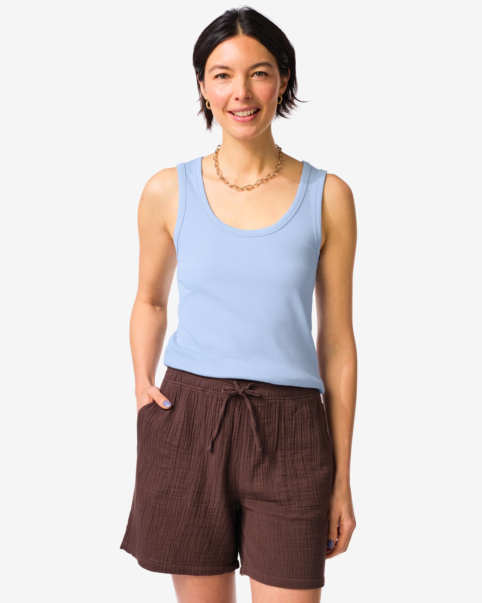 Damentop Anouk gerippt hellblau hellblau - 36310580LIGHTBLUE - HEMA