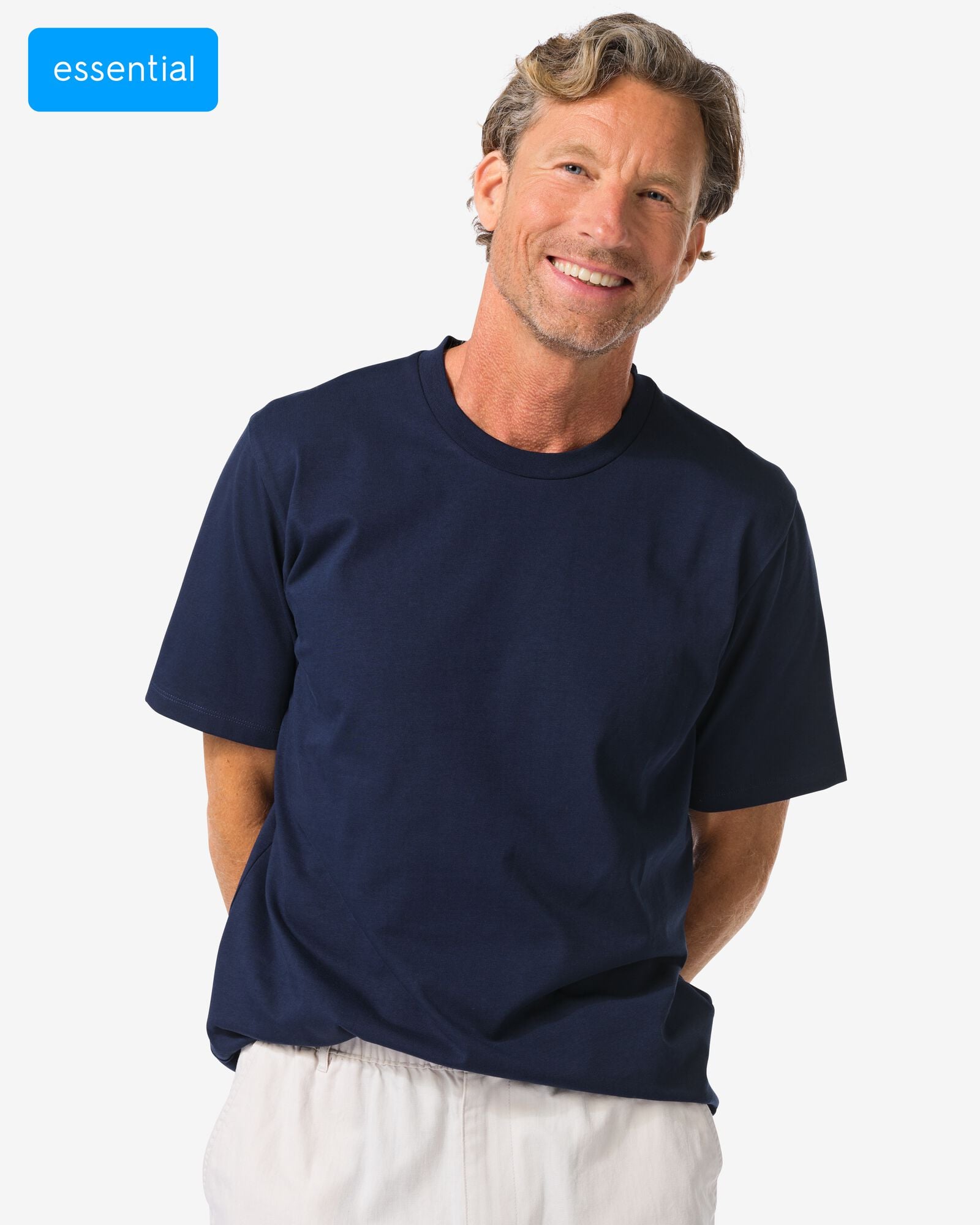 heren T-shirt Elias relaxed fit donkerblauw donkerblauw - 2129950DARKBLUE - HEMA