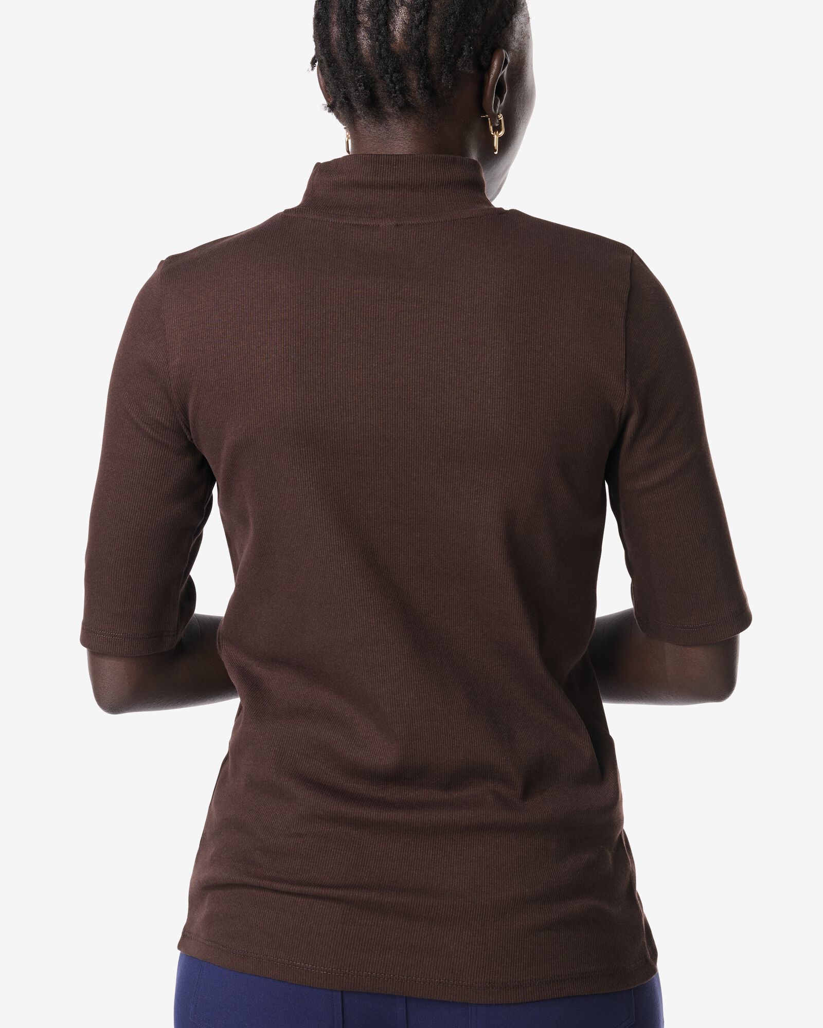 dames T-shirt Clara rib bruin bruin - 36207140BROWN - HEMA