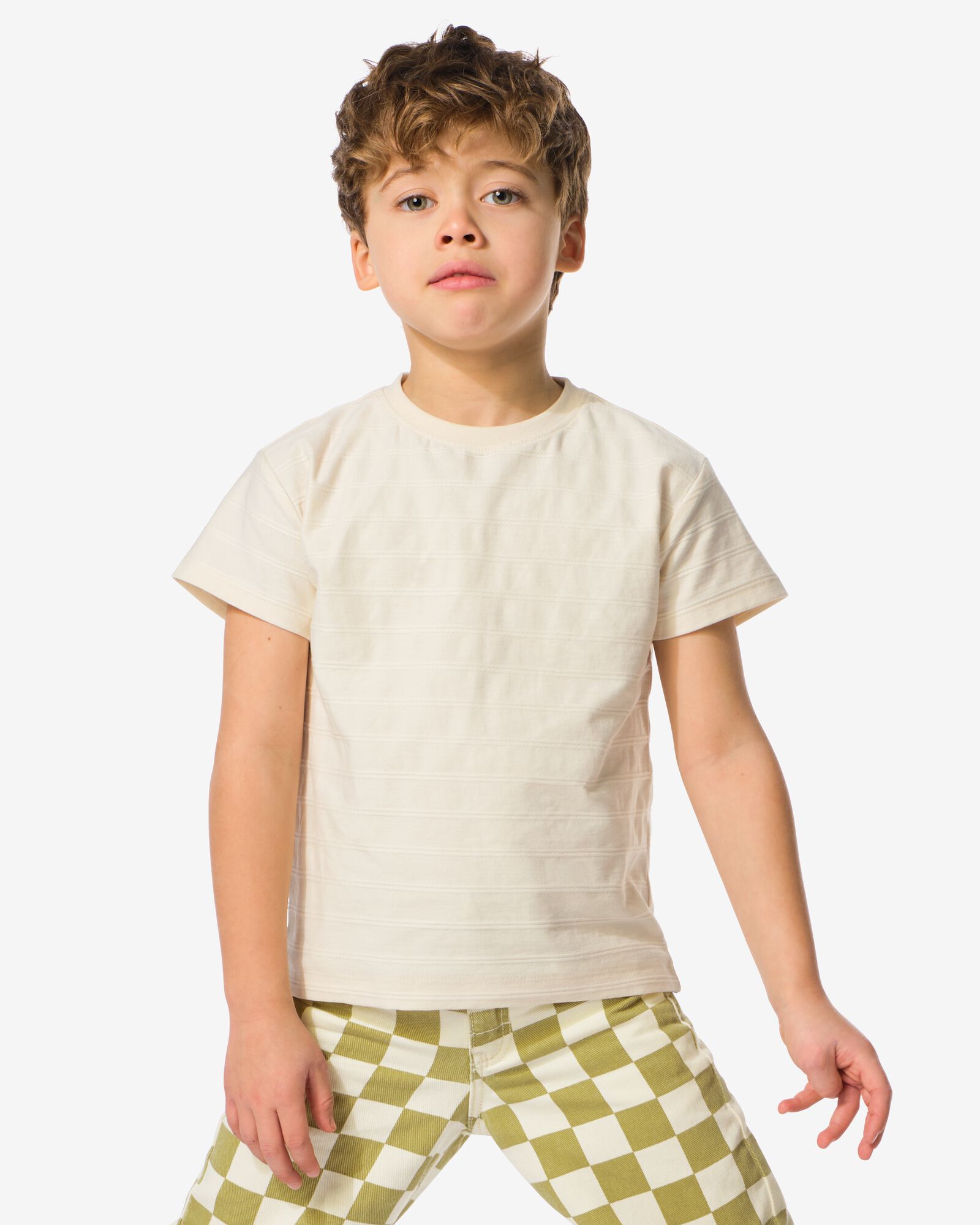 t-shirt enfant jacquard rayures &eacute;cru &eacute;cru - 30713103ECRU - HEMA